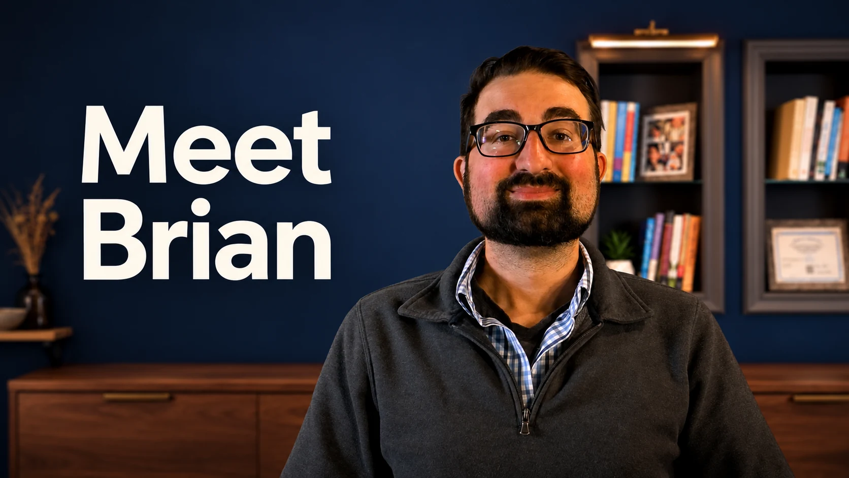 Meet Brian: Brian Bachman smiling in his office